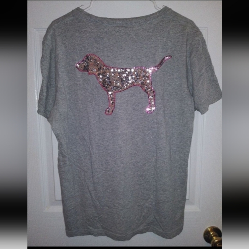 PINK Victoria's Secret bling Dog Tee L